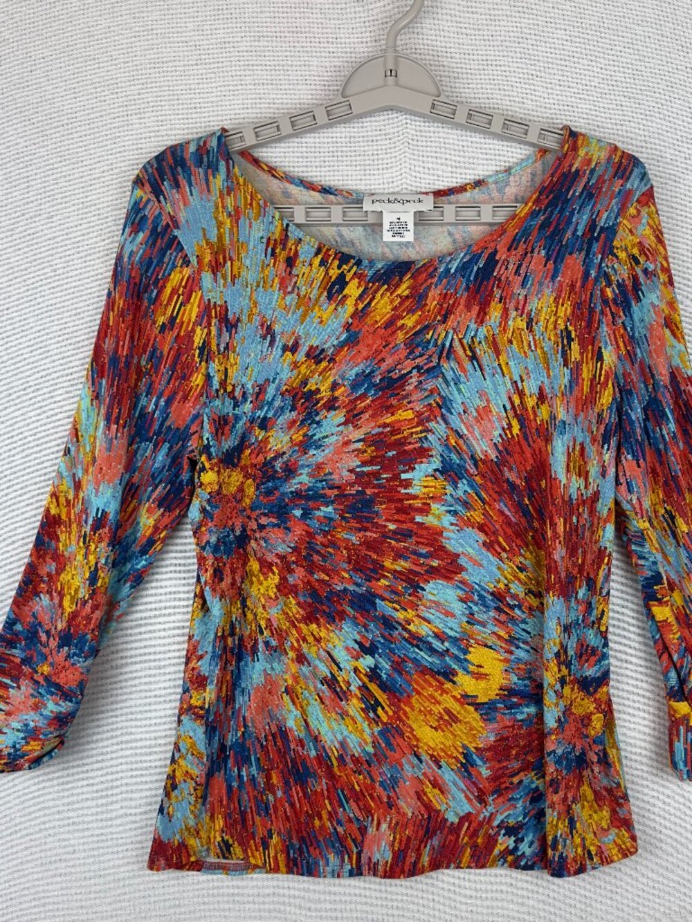 PECK & PECK ABSTRACT MULTICOLOR WOMEN'S TOP 3/4 CUFFED SLEEVES SIZE M